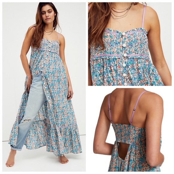 NWT-Free People Boho Floral ButtonFront Midi Dress - Picture 7 of 16
